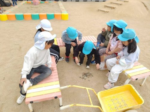 1月19日：「キャンプごっこ」をして遊んでいます。焚火をしてあったかいね！